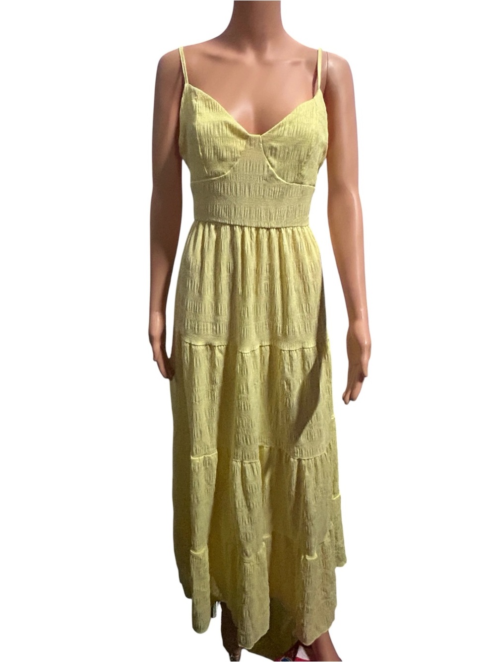 SHEIN Light Yellow Textured Tiered Maxi Dress